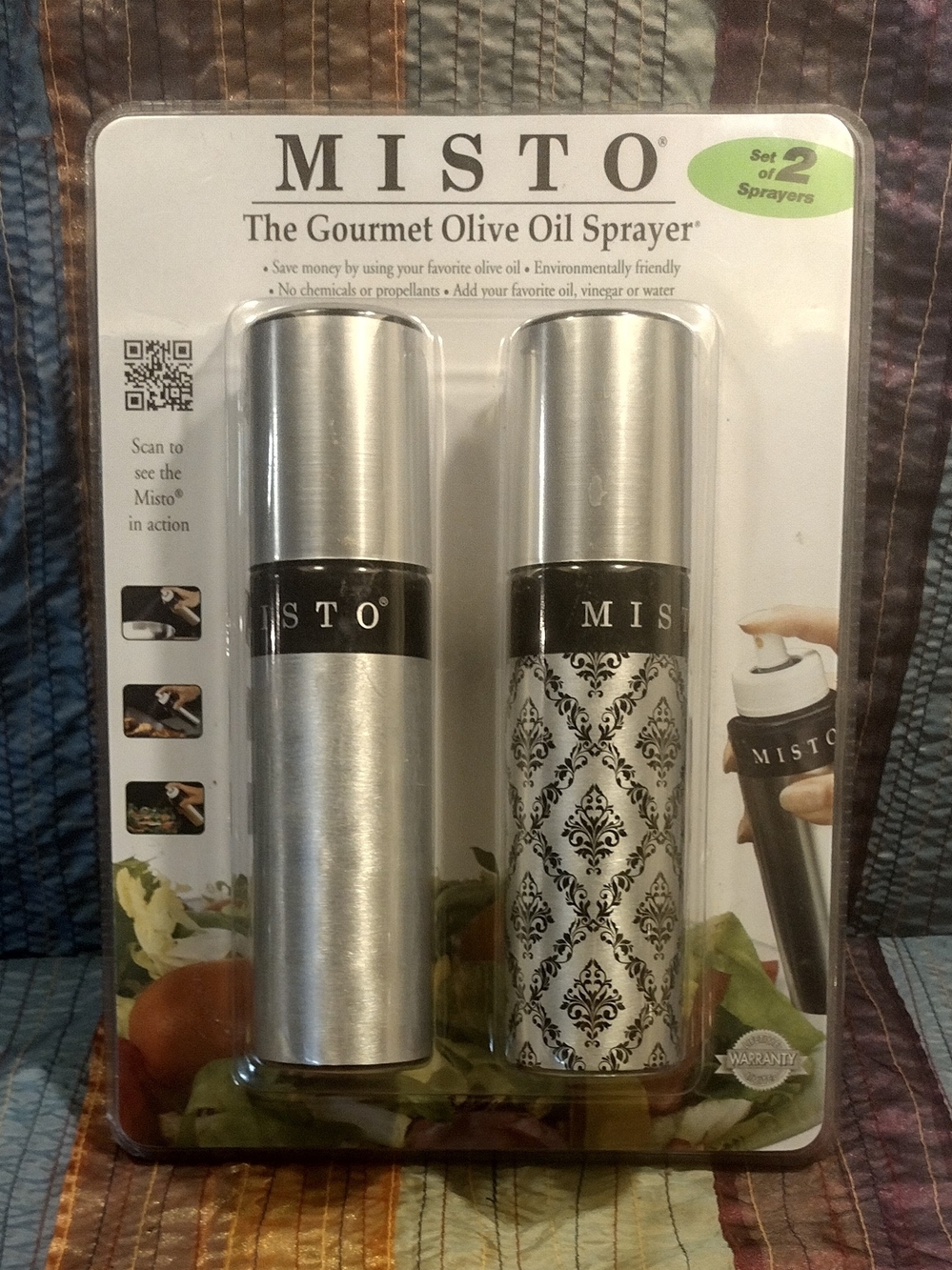 Misto Gourmet Olive Oil Sprayer Set - Brushed Silver & Patterned Silver